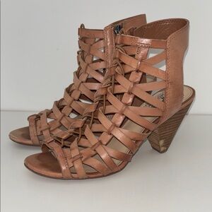 Woven Peep-Toe Block Heel Sandals